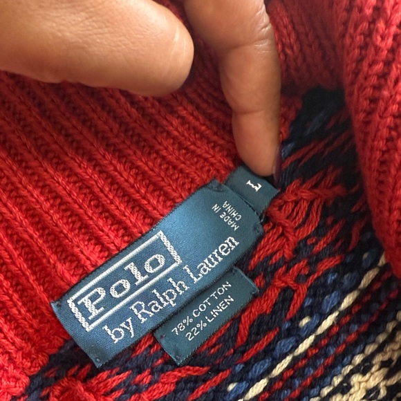 Ralph Lauren Red and Navy Knit Cardigan - Picture 2 of 9